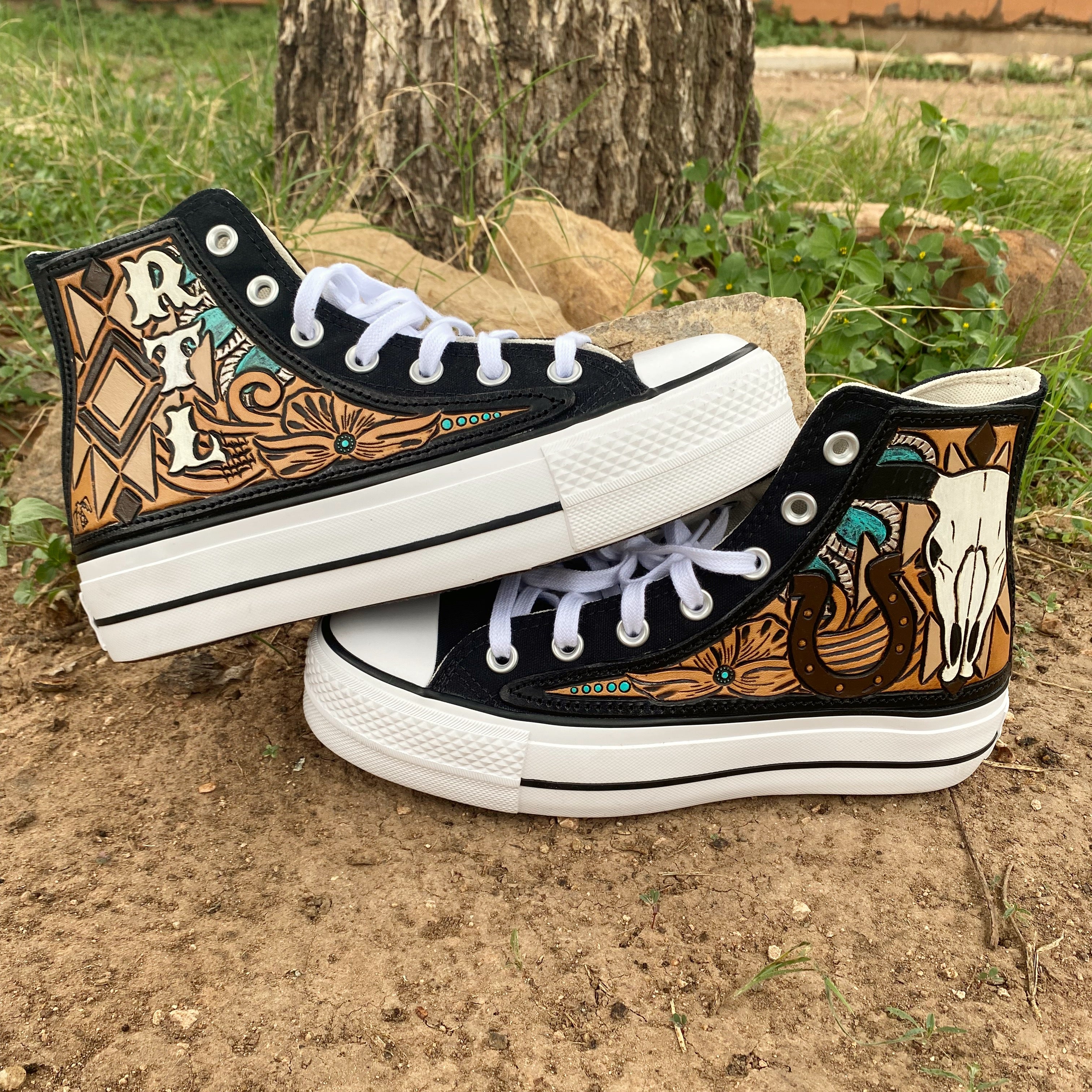 Tooled leather converse shoes Clearance