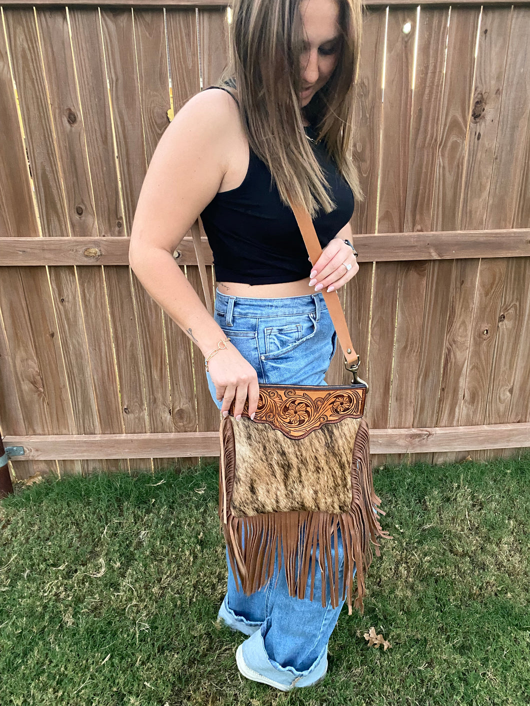 Custom Cowhide Fringe Purse