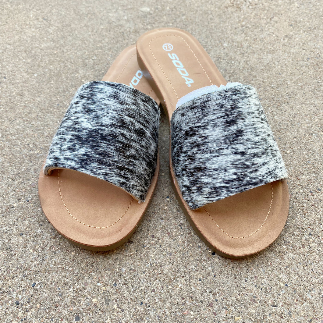 Salt & Pepper Cowhide Sandals