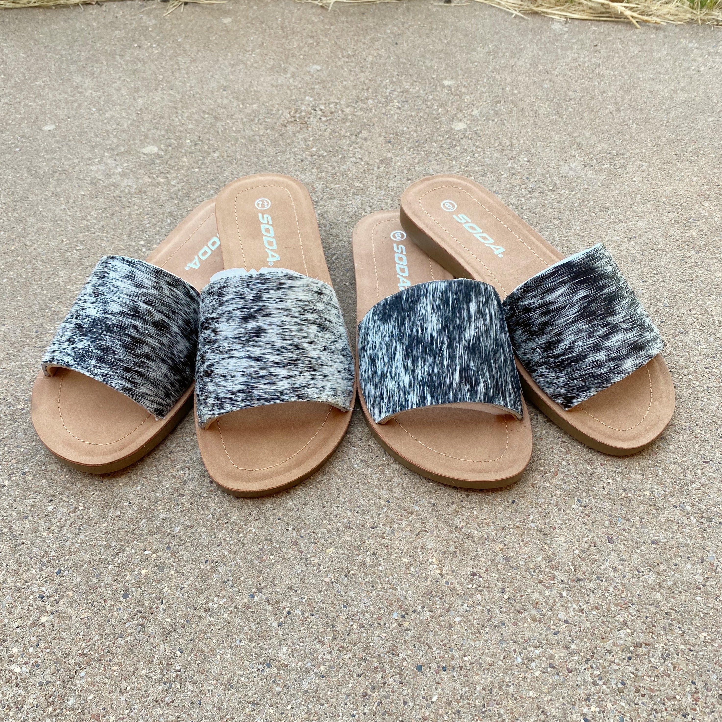 Salt & Pepper Cowhide Sandals